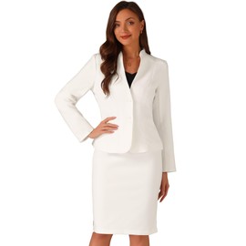 Allegra K 2pc Business Sets for Women's Mothers Day Costumes Collarless Blazer and Formal Pencil Skirt Suit White M