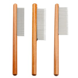 GroveEss 3PCS Grooming Comb for Pets,Wide and Narrow Rounded-Tip Metal Teeth Hair Comb with Solid Wooden Handle,Flea Lice Comb for Cats Dogs Tangled Hair Floating Hair