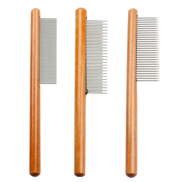 GroveEss 3PCS Grooming Comb for Pets,Wide and Narrow Rounded-Tip Metal