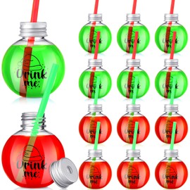Jingmore 24 Pcs Christmas Booze Balls Cups Light Bulb Cups with Lids and Straws Reusable Plastic Ball Cups Xmas Drinking Cups for Adults Xmas Holiday Party Supplies