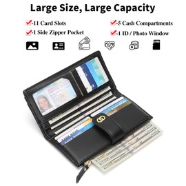 RNIEGA Womens Wallet Slim Rfid Blocking Bifold Leather Credit Card Wallets for Women Clutch with Zipper Coin Pocket