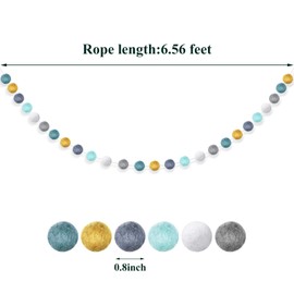 2 Guirnaldas de Bolas de Fieltro de Lana Guirnaldas de Pompones de Colores Guirnaldas Hechas a Mano de 24 Bolas 6.5 Pies de Largo (Verde, Amarillo, Gris, Verde Claro, Blanco, Gris Claro)