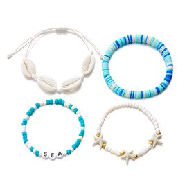 huefeel Boho Beach Bracelets for Women - Bohemian Shell Bracelet Set with Seashell, Starfish & Beads,Perfect for Summer Vacation, Beach Party, Holiday Jewelry Gifts