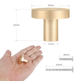 CVIUYO 6 Pcs 30mm Round Cabinet Knobs, Gold Drawer Knobs, Door Kitchen Hardware Cupboard Handles, Stainless Steel Single Hole Kitchen Door Knobs with Screws for Home Decorating, Cupboard, Wardrobe