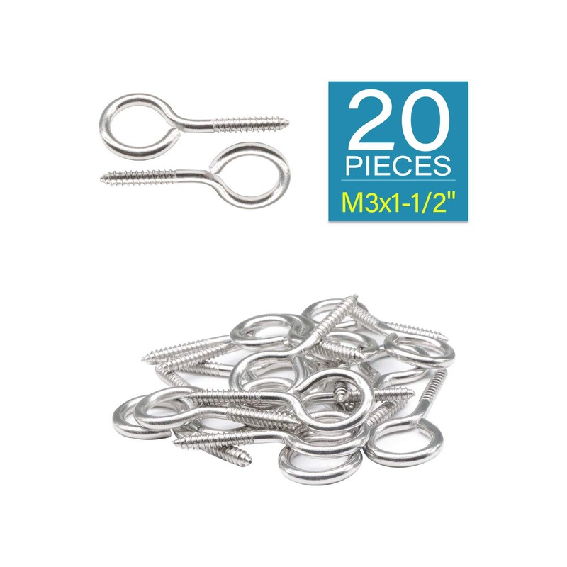 M3 x 1-1/2" Screw Eyes (20pcs) Small Eyelet Screws Lag