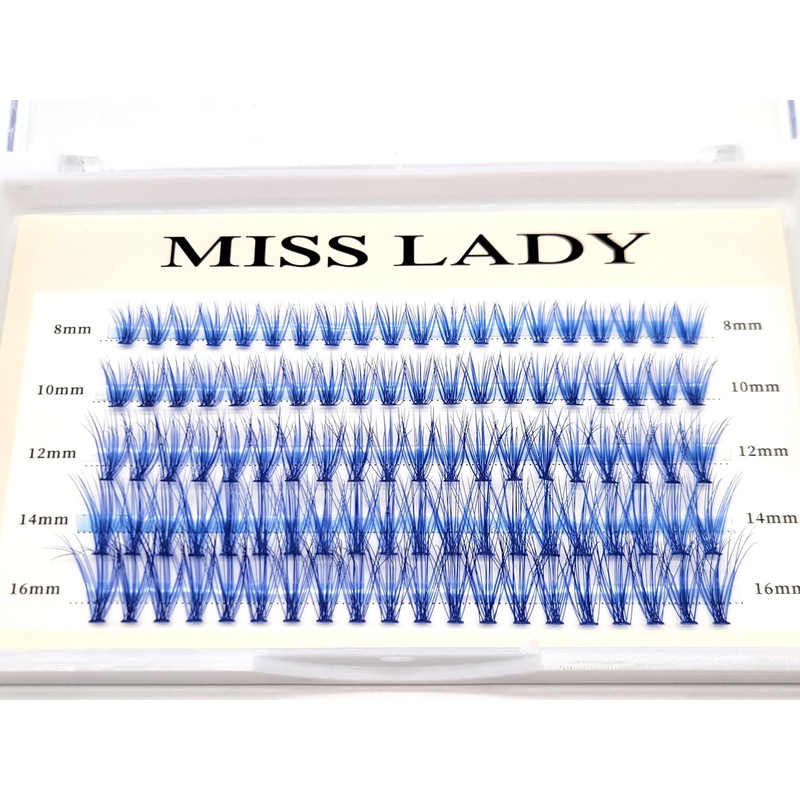 Colored Blue Lash Clusters, 3D Volume 20D Curl C, Thickness