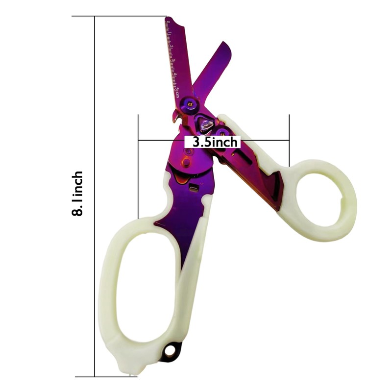 Elegital Emergency Rescue Shears,Stainless Steel Multifunction Self-Luminous Foldable Trauma Shears