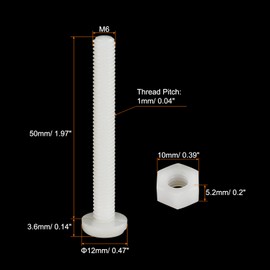 sourcing map 20 Pairs Nylon Screw Nut Assortment, M6x50mm Slotted Pan Head Screws & M6 Hex Nuts for Machinery, Electronics, White