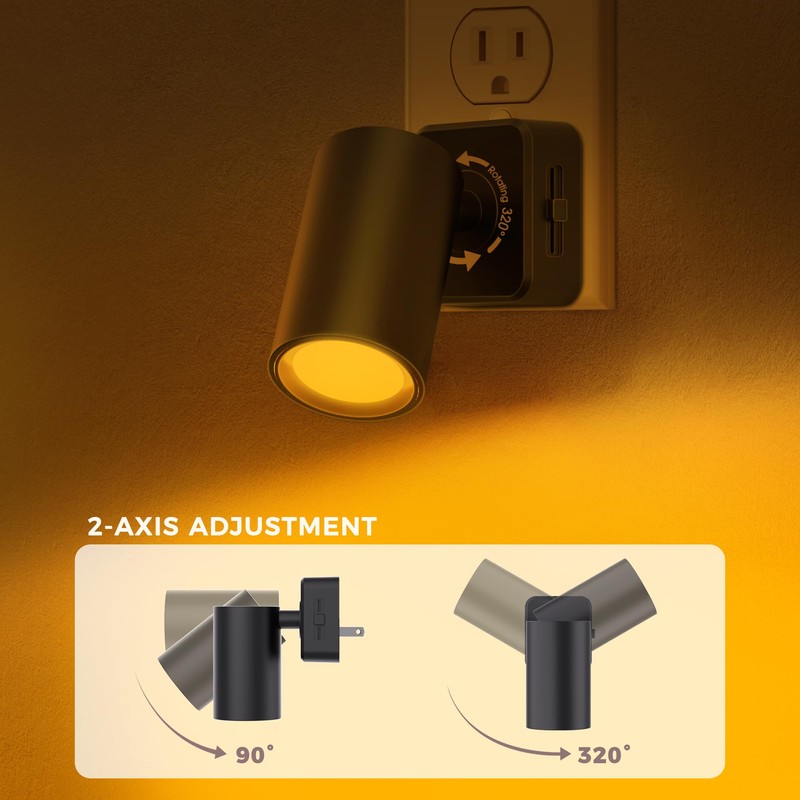 Night Lights Plug into Wall, 320° Rotation Night Light, RGB