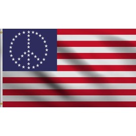 DMSE USA World Peace Symbol United States Stars and Stripes United States Flag 3X5 Ft Foot 100% Polyester 100D Flag UV Resistant (3' X 5' Ft Foot)