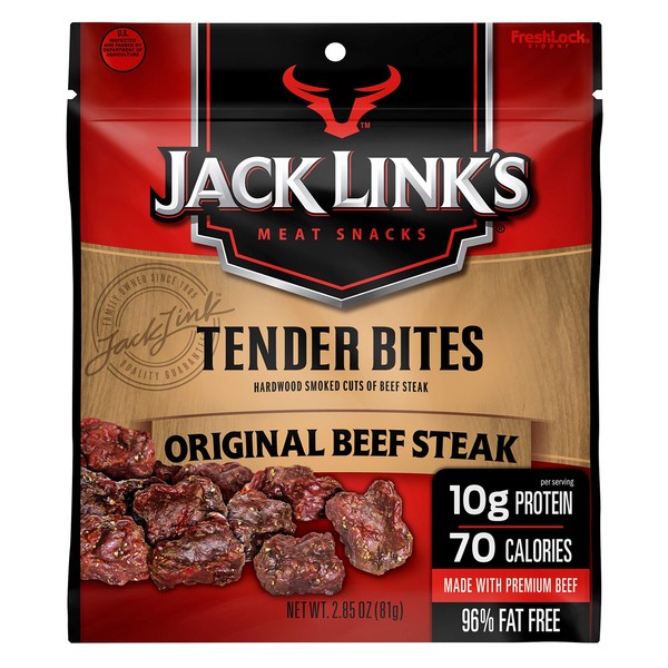 Jack Link's Beef Tender Jerky Tender Bites, Original, 2.85 oz – Flavorful Meat Snack for Lunches, 10g of Protein and 70 Calories, Made with Premium Beef - No Added MSG or Nitrates/Nitrites