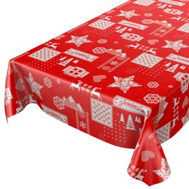 ANRO Oilcloth Tablecloth Oilcloth Washable Tablecloth Christmas Mood Red 120 x 140 cm