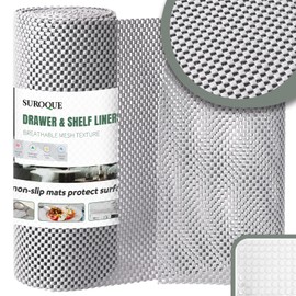 SUROQUE Drawer and Shelf Liner - Thick Strong Grip, Durable Non-Slip, Easy to Clean, Breathable and Non-Adhesive Cabinet Liners for Kitchen, Bathroom, Desks, Storage, Gray (11.8" W x 236.2" L)