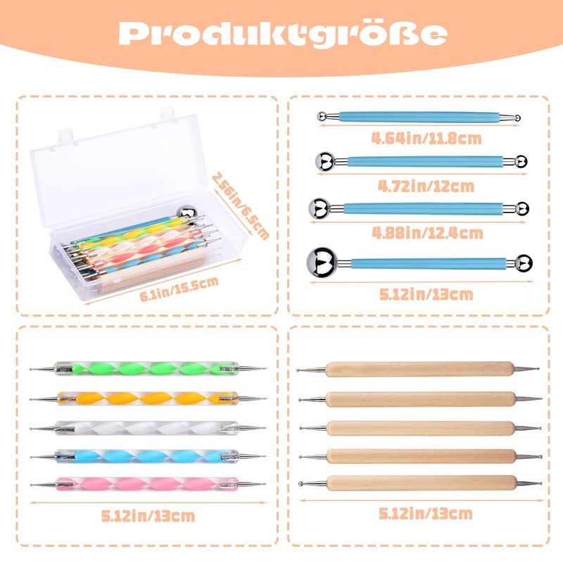 Bamru 14-Piece Dotting Tools Ball Pens with Box, Pen Dotting