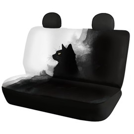 Howilath Art Black Cat Pattern Car Seat Covers Full Set Universal Fit Front & Back Seats Cover Set of 4, Comfortable Breathable Fabric Cushion