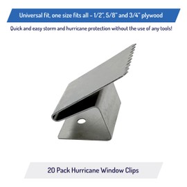 Hurricane Window Clips, Universal Fit 1/2" - 5/8" - 3/4", Stainless Steel (20 Pack)