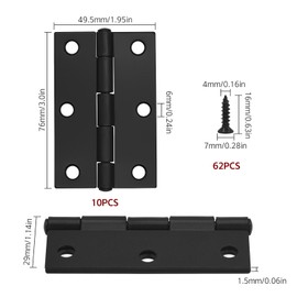 JJWNMLL Black Door Hinges 10 pcs - 75mm (3 Inch) Cupboard Door Hinges with 60 pcs Black Screws Door Hinges Internal for Home Furniture Wooden Door Hinge
