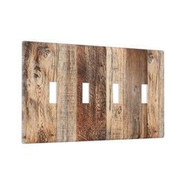 Brown Rustic Wood Plank Board Decorative 4 Gang Quad Toggle Light Switch Cover Electric Large Size Quadruple Faceplate Decorative Switch Face Wallplate