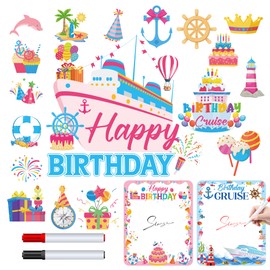 Birthday Cruise Door Magnets Decorations - 20 Pcs Happy Birthday Cruise Ship Door Magnet Stickers With 3 Pcs Pens For Sea Navigation Carnival Party Cruise Essentials Cabin Refrigerator Decor