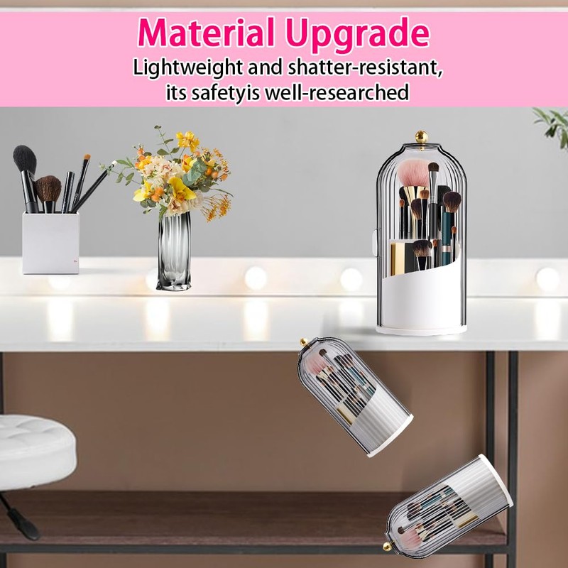 Fosoloni Makeup Brush Holder Organizer with Clear Lid 360 Rotating