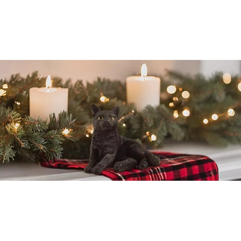 3 inch Black Cat Lounging Hand Painted Resin Figurine Statue