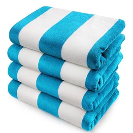 Softerry - Extra Soft Beach Towel 30 x 60 inch Cabana Stripe Bahamas Hotel Pool and Resort Style Absorbent Terry 100% Cotton (Turquoise, 4 Pack)