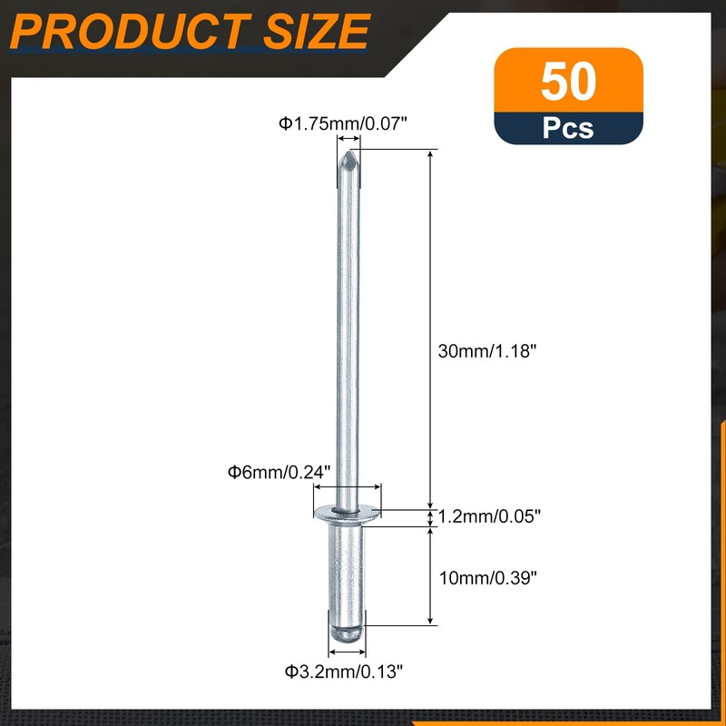 sourcing map 50Pcs 1/8"x3/8" Countersunk Head Blind Rivets, Zinc-Plated Carbon