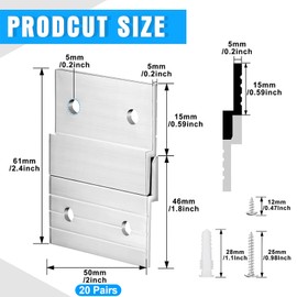 Therwen 40 Pcs French Cleat Picture Hanger Kit Heavy Duty Mirror Wall Mounting Brackets Z Clip Mirror Hanging Hardware Aluminum Hanger Supports (2 Inch)