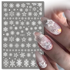 Snowflake Nail Art Stickers Decals 8 Sheets Christmas White Snowflake Nail Decals for Nail Art 3D Self-Adhesive Snowflake Nail Stickers Xmas Winter Snowflake Stickers for Manicure Nails Art Decoration