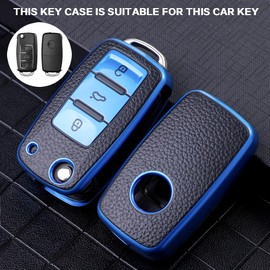 RXXR RXXR Autoschlssel Hlle fr VW, VW Golf Schlsselbox, Schlsselhlle Cover fr VW Polo Passat Skoda Seat 3-Tasten,Blau