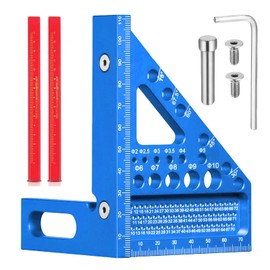 TPTGIAR 3D Gehrungswinkel Multifunktional, 22.5-90 Winkel Aluminiumlegierung Winkelmesser, Hochpräzises Speedmarker, Zimmermannswinkel Mit 2 Holzbearbeitungsstiften für Tischler Ingenieur(Blau)