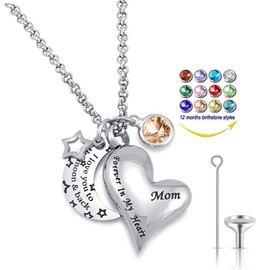 Urn Necklaces for Ashes "I Love You to the Moon and Back" for Mom Cremation Urn Locket Birthstone Jewelry (October urn necklace)