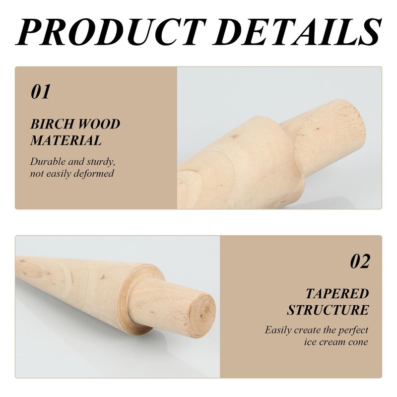 PLLDVEFD 3 Pieces Wooden Conical Mold, Ice Cream Cone Mold,
