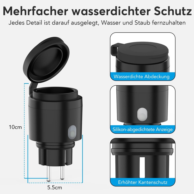 EIGHTREE WiFi Outdoor Socket, Timer Switch with Current Measurement, IP44