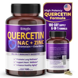 SOTALIX Supplement Premium Quercetin 98% High Purity with Bromelain, Zinc, Vitamin D3 2000 IU, Elderberry - Cardiovascular Respiration Immune Support for Adult Kids - 180 Day Supply