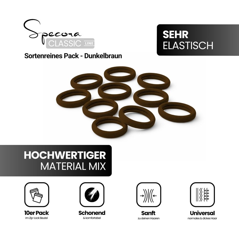 Specora - Elastico per capelli classico senza cuciture, marrone scuro,