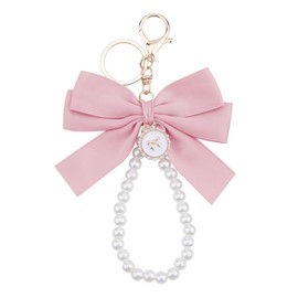 Pink Pearl Chain Bow Keychain for Backpack Bag Charms for Handbags Purse Keychain Wristlet for Women Girls Beaded Bracelet Keychain for Car Key Chain Accessories for House Car Keyring Pearl Charm