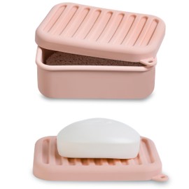 Portable Leakproof Travel Soap Case, Silicone Travel Soap Case, Compact Soap Holder with Drainage Layer, Travel Soap Holder for Camping, Gym, Outdoor (Coral-Red)