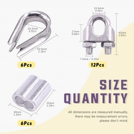Swpeet 24Pcs M10 (3/8") Wire Rope Accessory Set, Included M10 Wire Rope Cable Clip Clamp, M10 Stainless Steel Thimble, 10mm Aluminum Crimping Loop Sleeve Perfect for 1/8 inch Wire Rope Cable (M10)