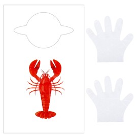 Whaline 50Pcs Disposable Plastic Lobster Bibs with 50Pcs Gloves Crawfish Boil Bibs for Home Party Dining