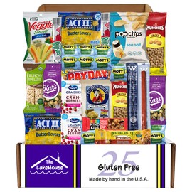 LakeHouse 25 Gluten Free Snacks - Quality Celiac-Friendly Healthy Snacks Variety Pack For Kids Adults - Gluten Free Snack Box - College Care Package Gift Basket - Snack Boxes For Kids