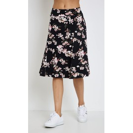 Van Der Rich ® - Floral Skirt with Elastic Waist - Women, Black Flower 3