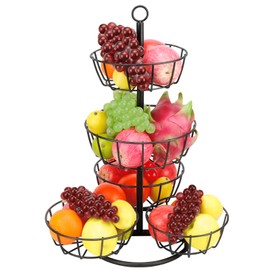 Livabber Fruit Basket Bowl, Metal Fruit Vegetable Storage Basket for Kitchen Counter, Large Capacity Vegetable Holder Rack Detachable Organizer for Bread Snack Produce (Black, 5-Tier Metal Base)
