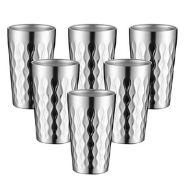 AGH 6 Pack Stainless Steel Kids Cups, 12oz Double Layer Insulated Metal Drinking Cups for Camping, Parties & Outdoors (Bright Silver)