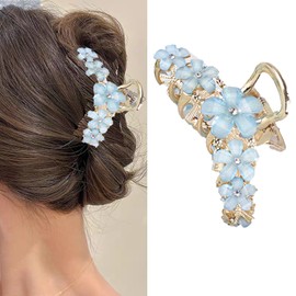 HAPVITAL Hair Clip, Large Hair Clip, Firmly Curled, Hair Clip, Hair Clip, Hair Accessory, Adult, Cute, Stylish, Midome Clip, Korean Style, Set of 1 (Blue)