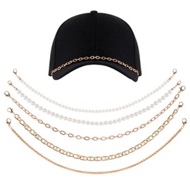 5Pcs Trucker Hat Chains Pearl Women Men DIY Hat Charms Detachable Metal Baseball Cap Trucker Hat Chains Hat Accessories for Hat Decoration(Pearl)