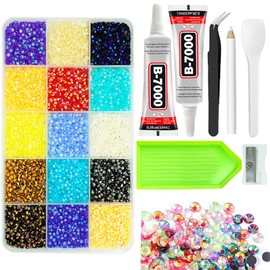 CUKUNAL Bedazzling Kit with 2 pcs Glues And 5 Tools, 3mm SS12 Multicolour Resin Rhinestones Flatback Nail Gems Beads Non-HOTFIX Crafting Bedazzle Stones with Seven Piece Tool Set for DIY Nail Art