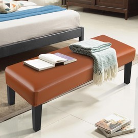 YISUN Leather Dining Room Bench Covers, Stretch Spandex Upholstered Bench Slipcover Removable Washable Anti-Dust Dining Bench Protectors (PU Light Brown)