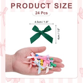 MECCANIXITY 24 Pcs Mini Ribbon Bow 1.8 Inch Mini Small Fabric Satin Ribbon Flower Bows for Craft DIY Cake Sewing Wedding Birthday Party Wrapping Christmas Decoration, Dark Green