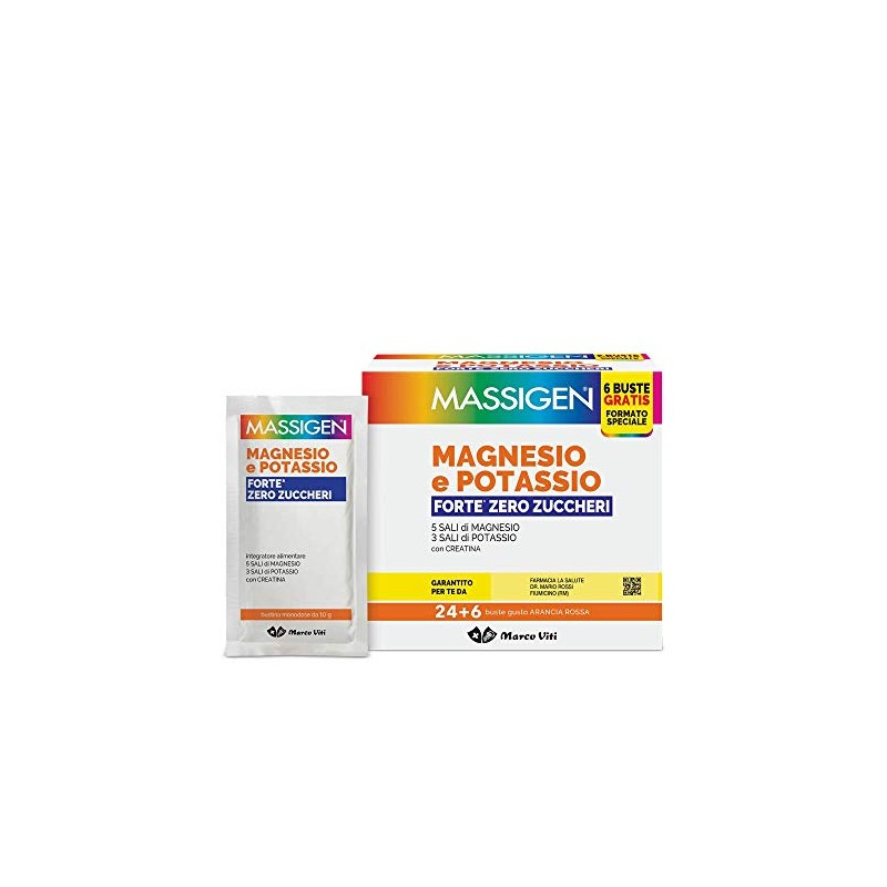 Massigen, Magnesio e Potassio Forte, Integratore 24+6 Bustine Gratis (1)